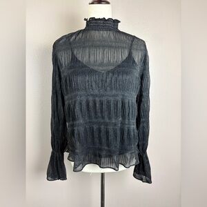 Punk Rave black gothic textured chiffon ruffle collar shirt by Express size S